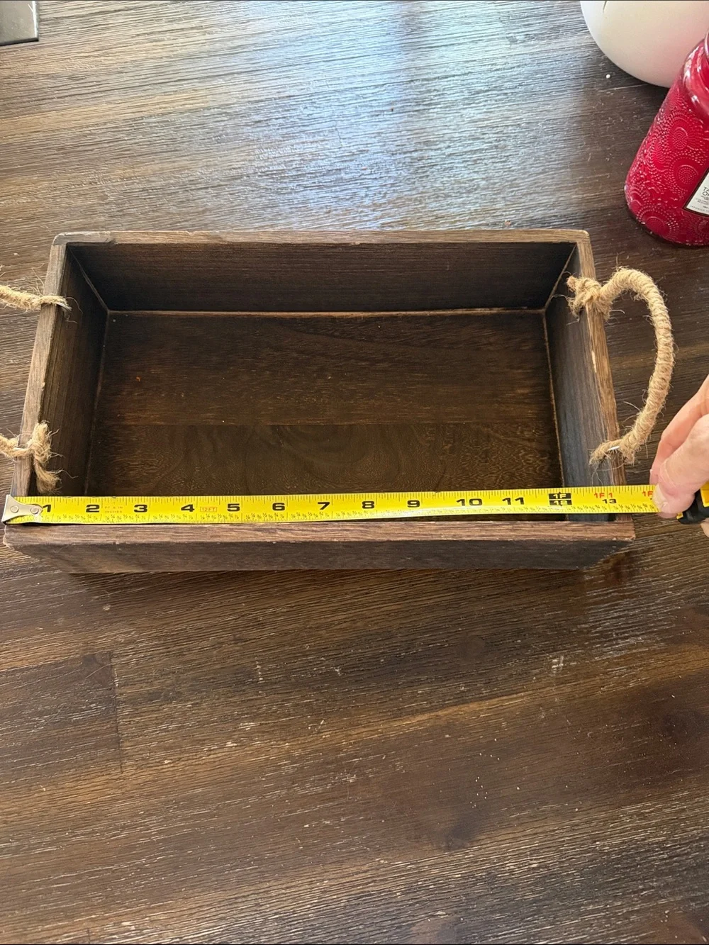 Rustic Dark Brown Wooden Tray with Rope Handles